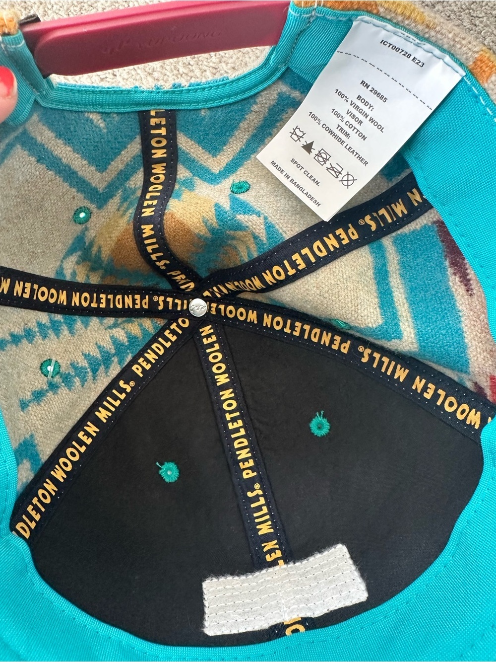 NWT OS Unisex Pendleton Turquoise Blue Brown Harding Wool Hat 100% Virgin Wool - Picture 5 of 6